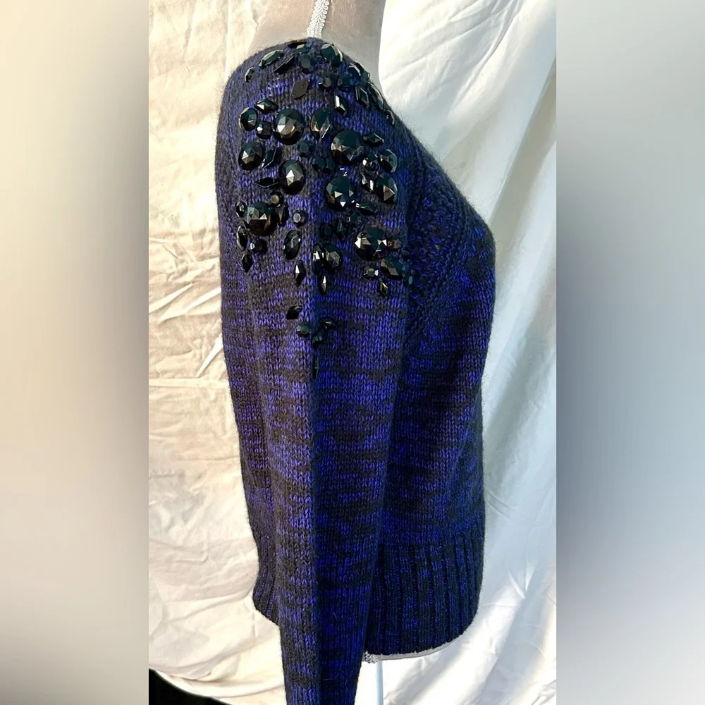 Victoria’s Secret Blue, Black Beaded Boatneck Sweater, Size S - Picture 3 of 10